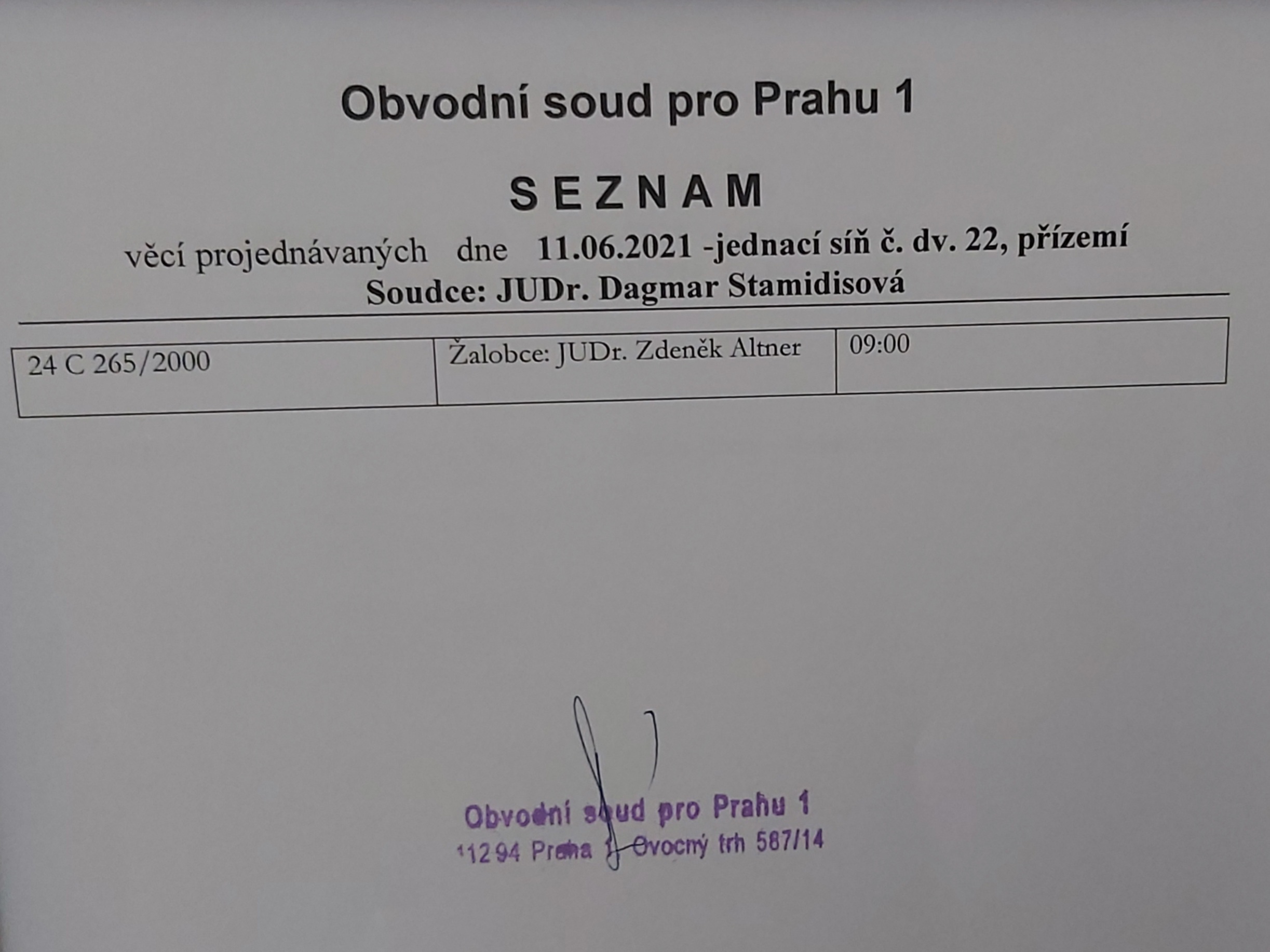 OS Praha 1 Altner prg 11.6.2021