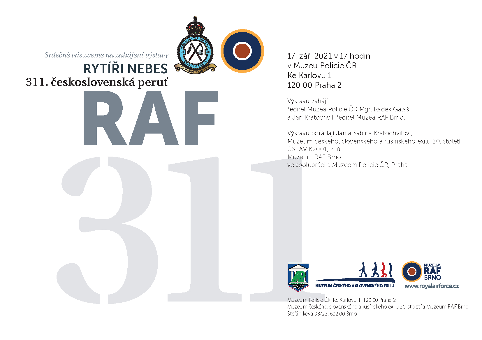 Pozvanka na slavn. vernisaz vystavy k 311. sq. RAF v MP CR 17.9.2021