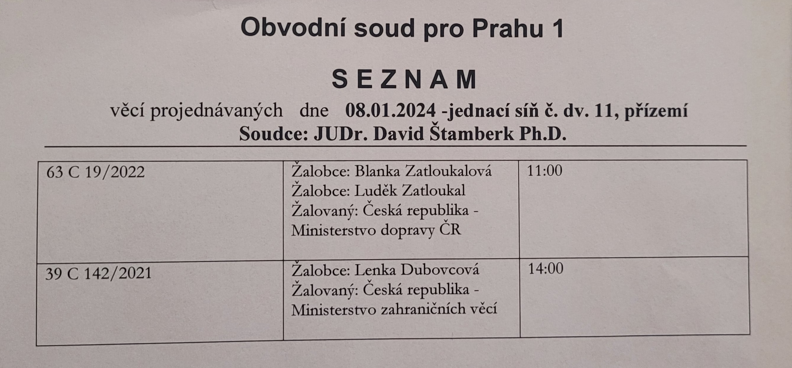 OS Praha 1 prg Dubovcova 8.1.2024